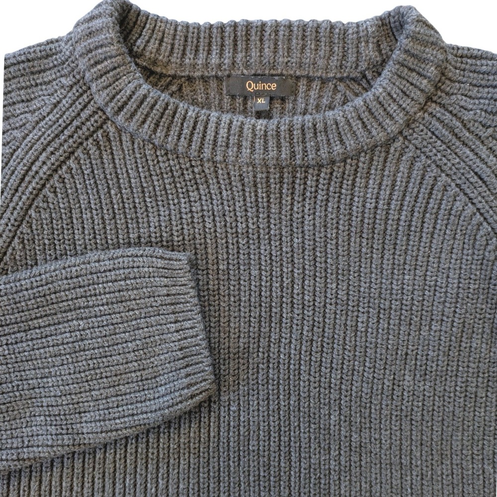 Quince Organic Cotton Fisherman Crew Sweater Charcoal Grey XL Cropped Chunky